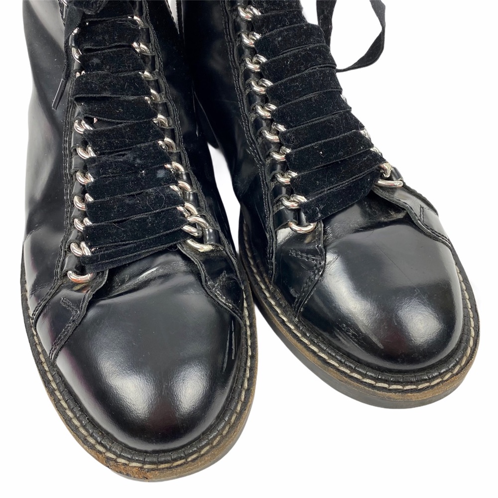 ASOS Combat Moto Lace Up Ankle Boot Bootie Patent Faux Leather Black Size 6 - Picture 4 of 9